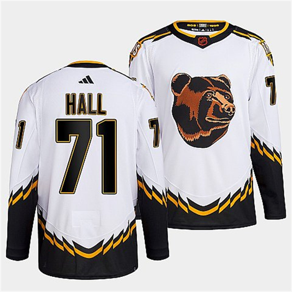 Men's Boston Bruins #71 Taylor Hall White 2022-23 Reverse Retro Stitched Jersey